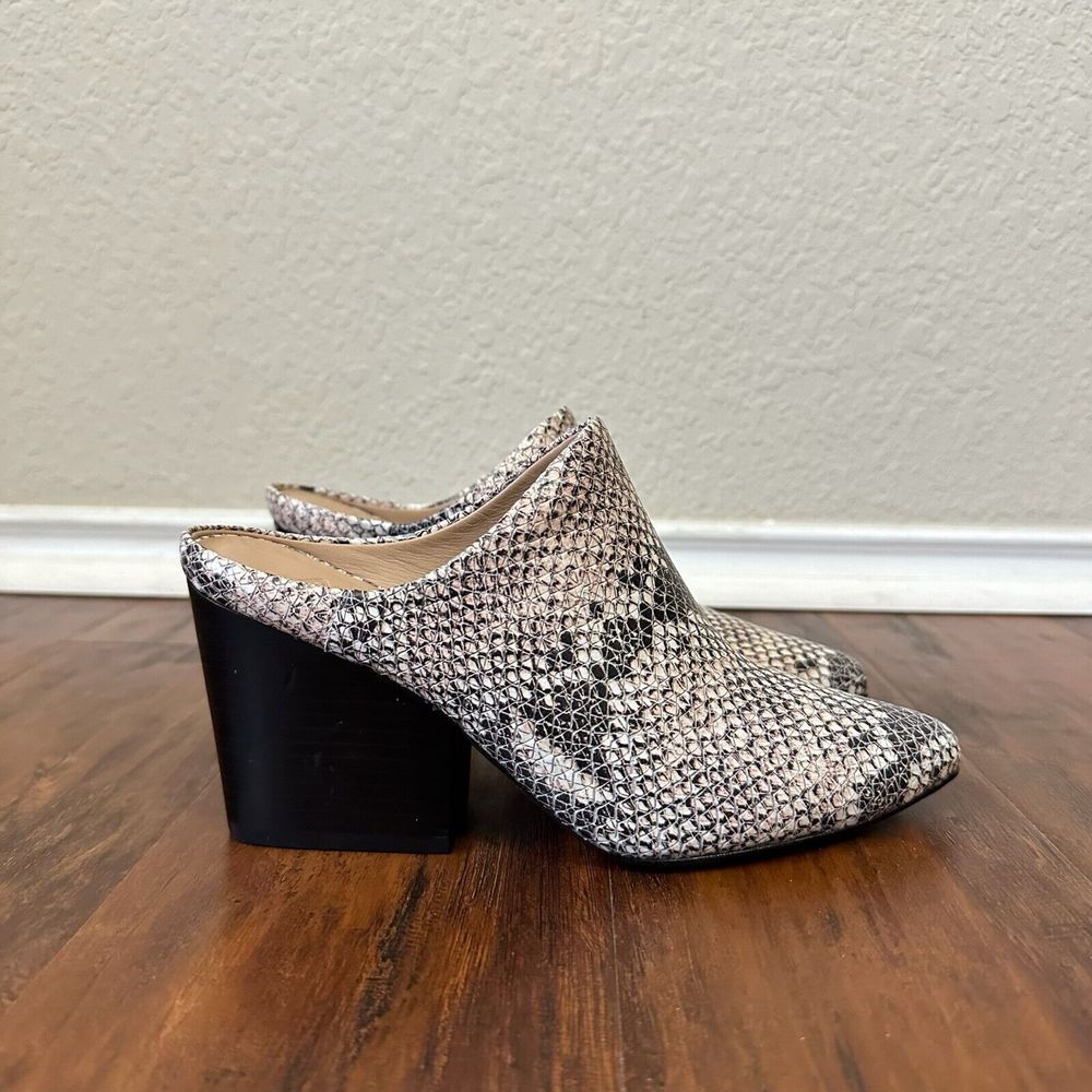 ABLE Snakeskin Leather Block Heeled Mules Pointed-Toe BRAZIL MADE